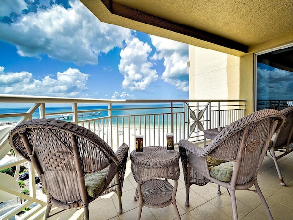 Balcony is a great place to relax and enjoy a beverage.