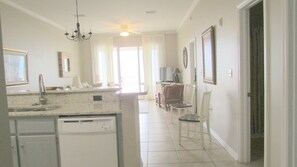 Entire kitchen, dining, and living room have a view of the Gulf!