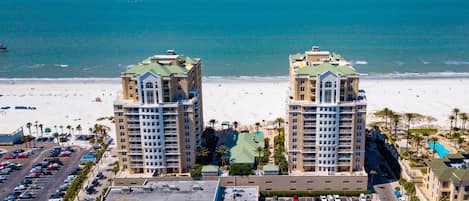 Aerial view of the gulf front Mandalay Beach Club