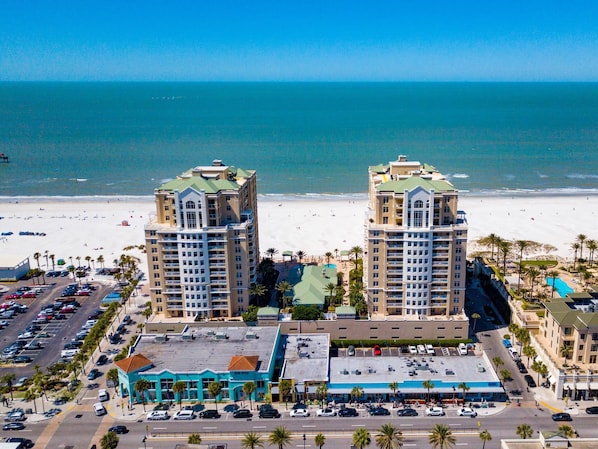 Aerial view of the gulf front Mandalay Beach Club