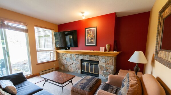 Living area with fireplace