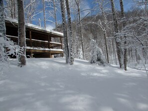 The Sundance cabin in the snow