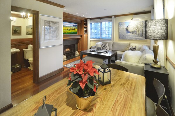 Livingroom dining and powder room on the main floor.