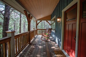 Relaxing front porch with rocking chairs