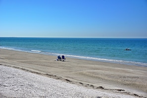 Morning on Treasure Island on a beautiful clear day with aqua waters.