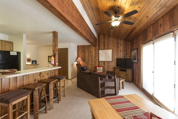 Open kitchen into living room.