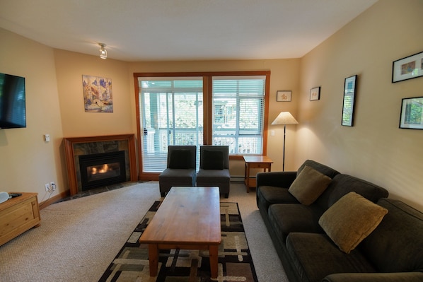 Bright living room with access to the patio