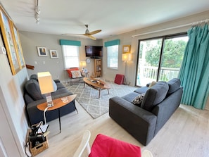 Living Area with, TV, First Floor with Deck Access