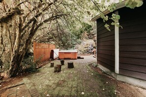 Back yard with hot tub