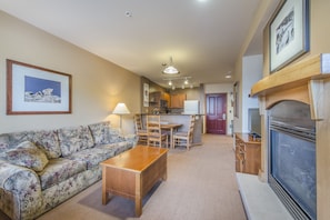 Living Area - Gas fireplace, and flat screen TV.
