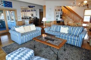 Living Area with TV, First Floor with Screened Porch Access