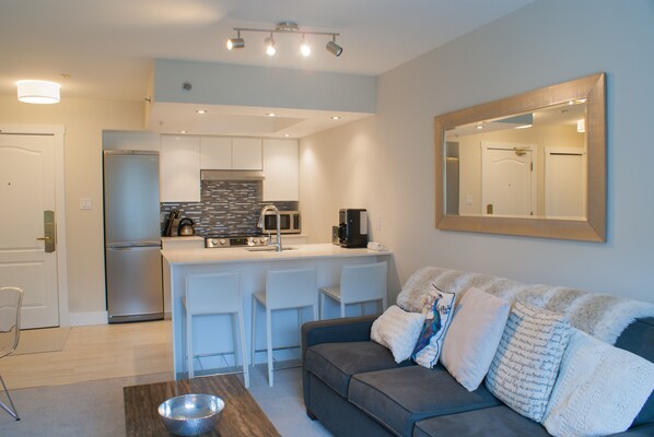 Open plan kitchen, living and dining