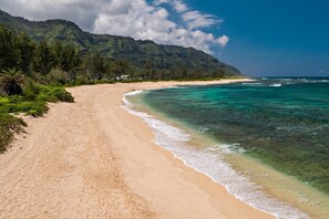 Mokuleia Beach with miles of white sand and very few people.