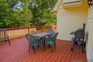 Seating for outside dining and a grill