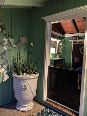 Cottage front Dutch Door entry into charming cozy living room