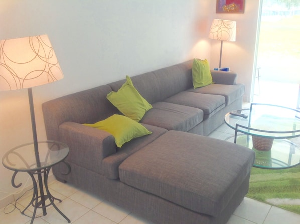 L-Shaped comfy sofa in living room