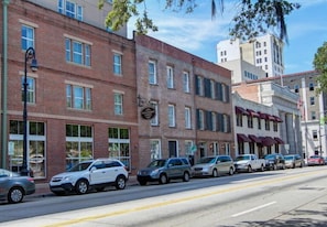 The street view of The Oglethorpe Lodge located in the historic district.