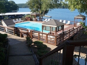 Beautiful pool at water's edge, just seconds from your front door. 