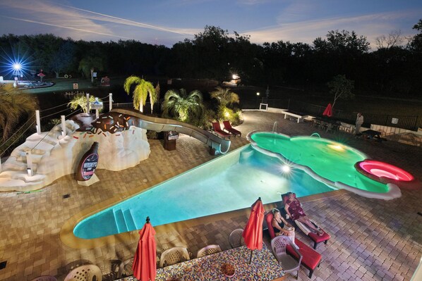 The ice cream pool has a 'cherry on top' hot tub, waterslide, & splash park