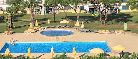 View from balcony one of three pools on the village