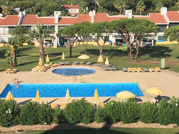 View from balcony one of three pools on the village