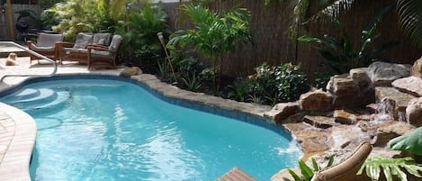 The custom private pool is kept at 88F/32C year-round.