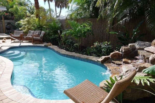 The custom private pool is kept at 88F/32C year-round.