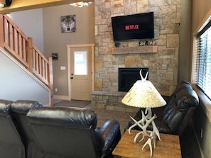 Gas fireplace and smart TV in the living room