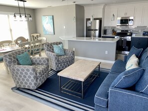 Comfy living room with brand new sofa.