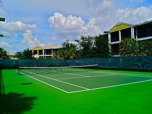 Tennis court and basketball net