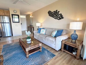 Peaceful retreat with cozy seating and Hawaiian charm.