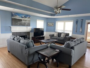 Huge family room allows for large family gatherings.