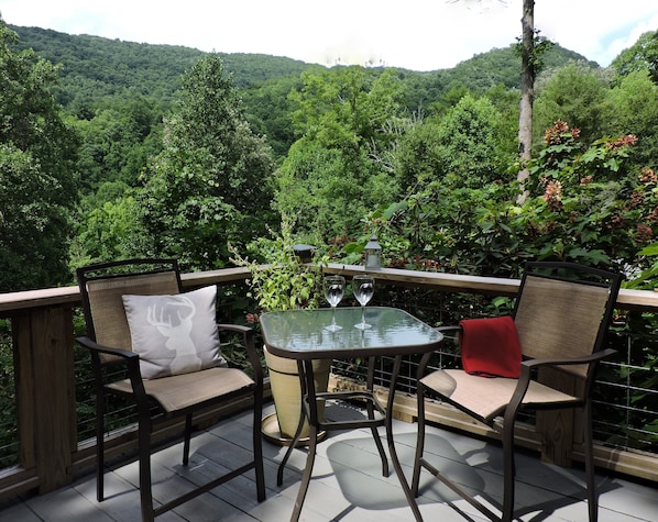 At the front house deck with views of Yellow Mountains.
