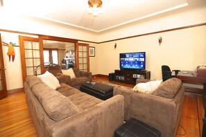 Comfy seating, TV, DVD, CD's and DVDs all for your enjoyment.