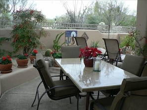 New Granite Outdoor Dining table with boulder mountain views, cacti and spa