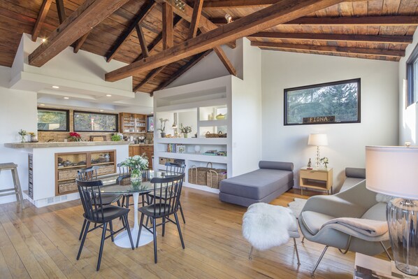 ORIGINAL CEILINGS The soaring heirloom lumber never gets old. 