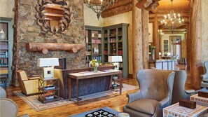 Common area with fireplace great for a relaxing beverage and conversation