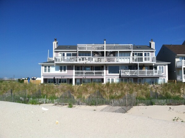 View of condo complex from Private Community beach