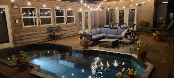 patio and hot tub summer night