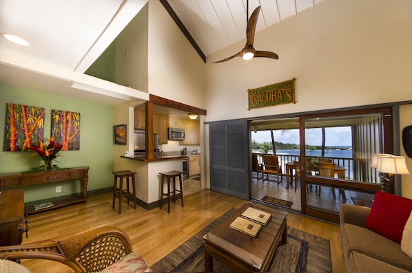 Living room looking out towards lanai