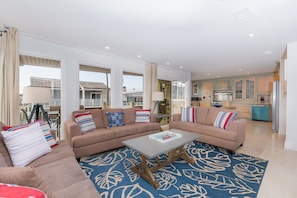 The main living area's open floor plan allows for easy group hangouts.