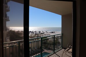 View from inside living room looking out the balcony