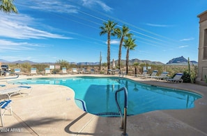 Pool/Sauna with mountain range view. Gas Grill too.