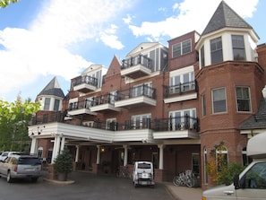 Porte cochere in summer.