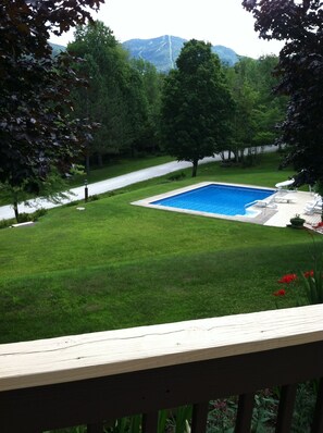 View from back deck. Morse Mtn. in the background, private pool in foreground.