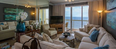 Living Room overlooks the beach and Gulf of Mexico