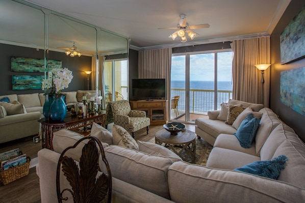 Living Room overlooks the beach and Gulf of Mexico