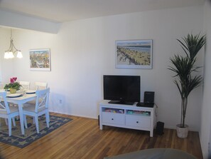 Flat Screen, DVD, I Pod dock
