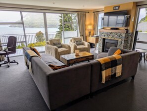 Our lounge room view of the lake and mountains