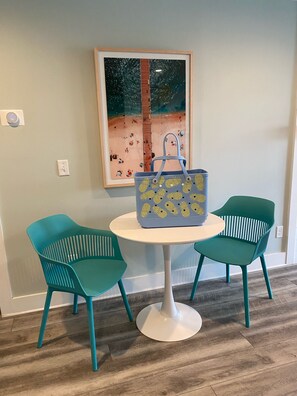 Small table to enjoy your morning coffee or work on a puzzle. BOGG BAG provided!